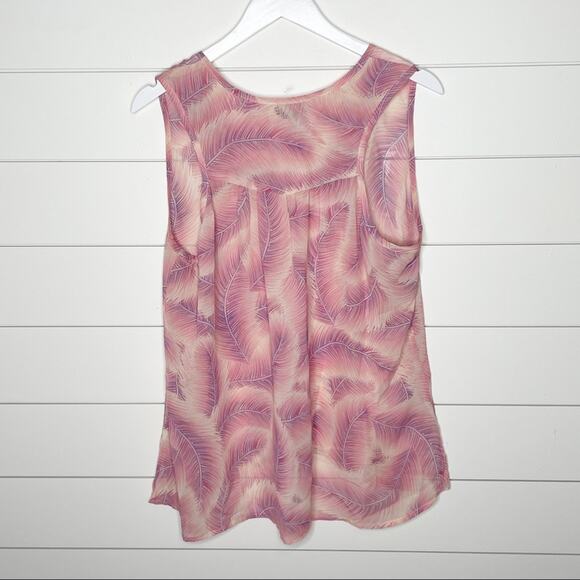 Show Me Your Mumu Feather Print Sheer V-Neck Tank Top Pink Size Large - Picture 5 of 8